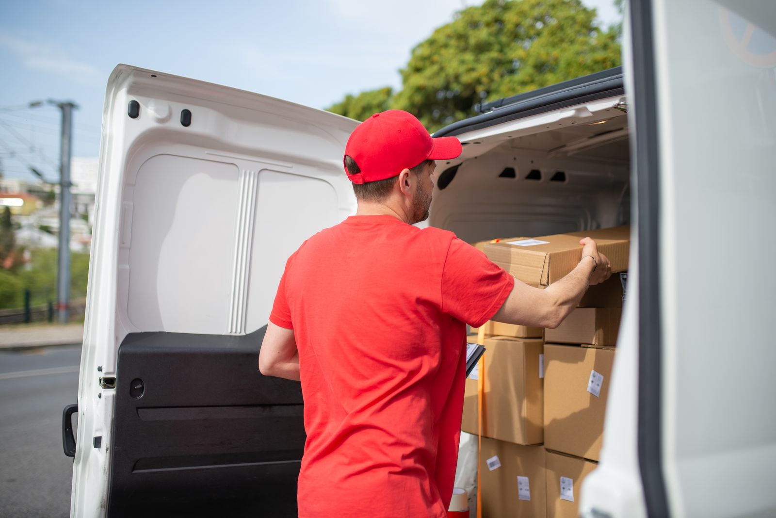 Food and beverage distribution crew working from a fleet vehicle